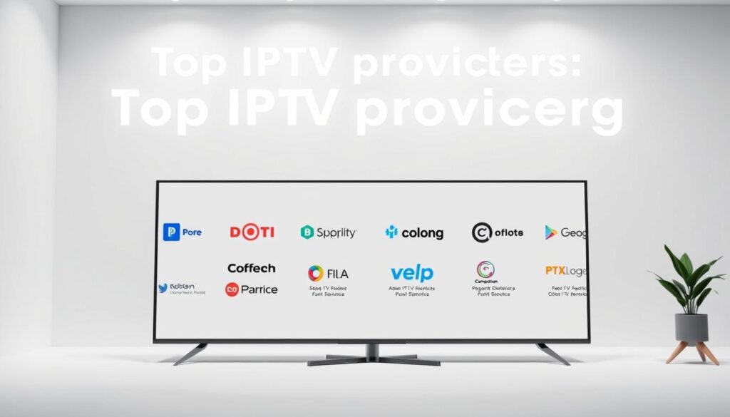 A high-quality, professional photograph of the top IPTV providers for 2026, captured in a modern, minimalist style. The image features a clean, white background with a soft, diffused lighting setup, allowing the providers' logos and service details to take center stage. The layout is well-balanced, with the logos and relevant information arranged in a grid-like pattern, creating a sense of order and professionalism. The providers are represented by their most recognizable branding elements, such as color schemes, typography, and iconic symbols, presented in a clear and legible manner. The overall mood is sleek, sophisticated, and informative, perfectly complementing the "Top IPTV providers for 2026: your first picks" section title.