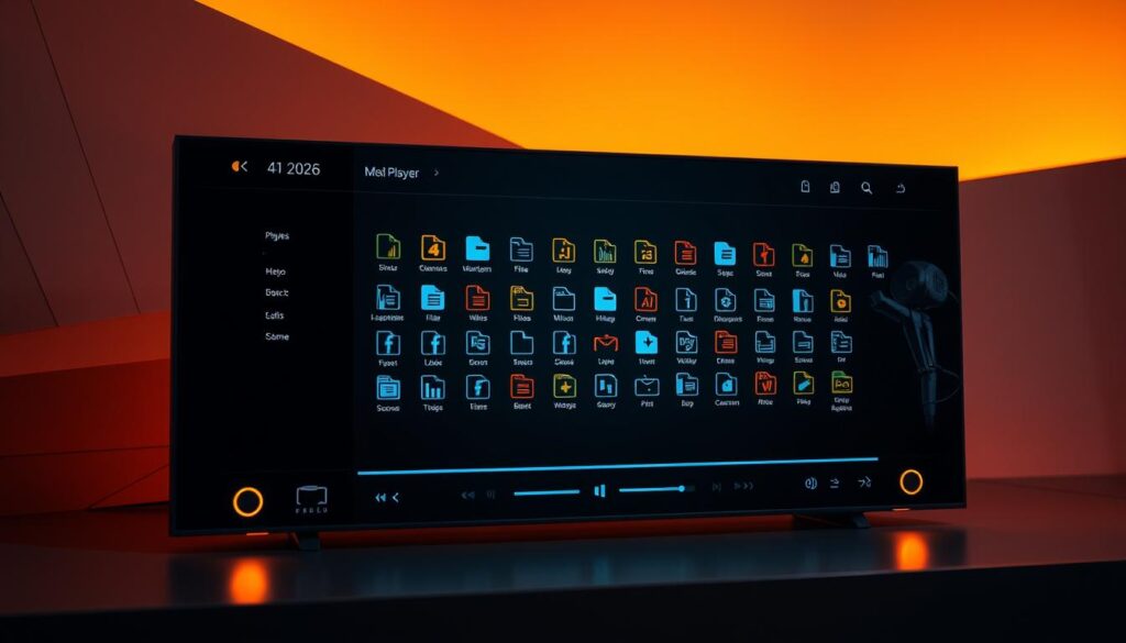 A modern, sleek media player interface fills the frame, showcasing a wide array of file format icons representing the diverse compatibility. Warm, focused lighting illuminates the player's controls and visualizations, creating a professional, streamlined atmosphere. The background features abstract geometric shapes and patterns in muted tones, subtly hinting at the technical capabilities that enable the player's extensive format support. The overall composition conveys a sense of versatility, efficiency, and a dedication to providing a seamless multimedia experience in 2026. A modern, sleek media player interface fills the frame, showcasing a wide array of file format icons representing the diverse compatibility. Warm, focused lighting illuminates the player's controls and visualizations, creating a professional, streamlined atmosphere. The background features abstract geometric shapes and patterns in muted tones, subtly hinting at the technical capabilities that enable the player's extensive format support. The overall composition conveys a sense of versatility, efficiency, and a dedication to providing a seamless multimedia experience in 2026.