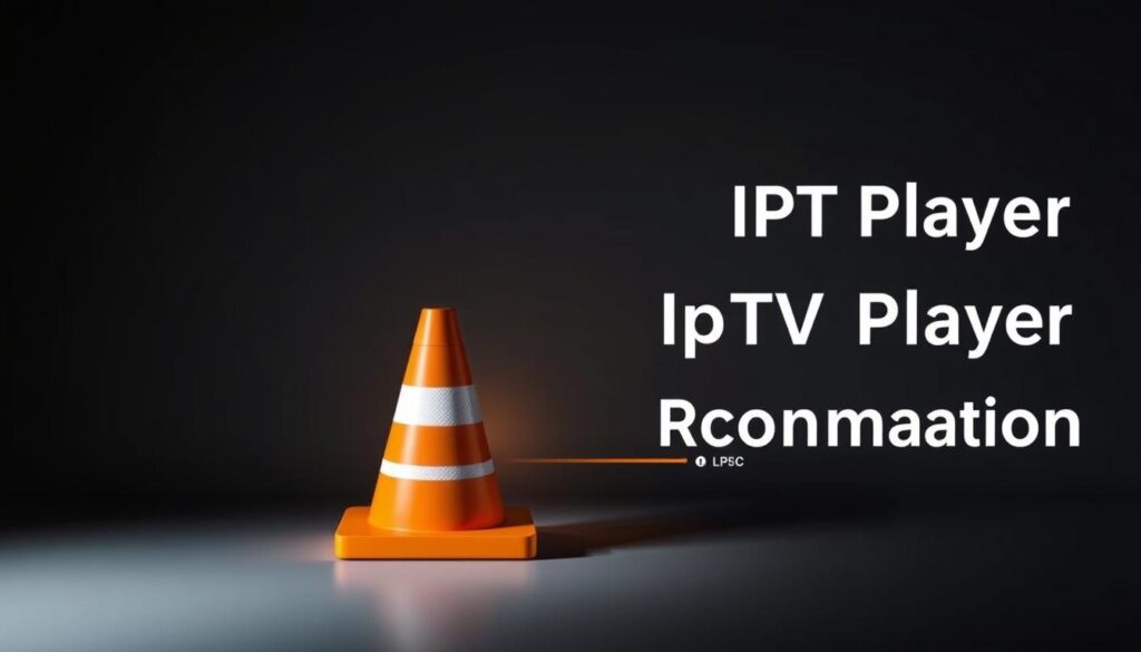 A sleek and modern VLC media player interface, rendered in a clean and minimalist style. The player is centered in the frame, with a smooth, dark background that allows the interface to stand out. The player's iconic orange traffic cone logo is prominently displayed, conveying the software's versatility and reliability. The interface features clean, crisp lines and intuitive controls, reflecting its user-friendly design. Soft, directional lighting illuminates the player, creating a sense of depth and highlighting its key features. The overall mood is one of professionalism and technical prowess, befitting a high-quality IPTV player recommendation.