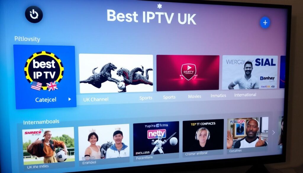 Best IPTV UK interface showing channel categories and VOD section Best IPTV UK interface showing channel categories and VOD section