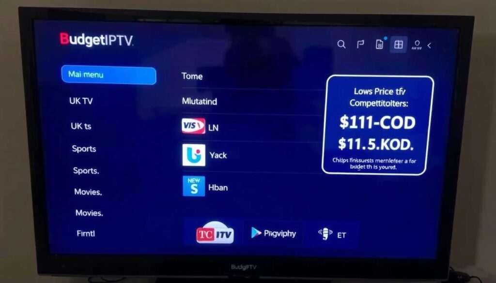 BudgetIPTV UK interface showing affordable pricing and basic channel selection