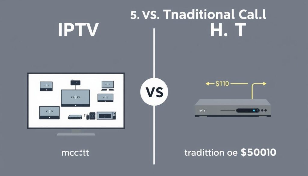 Comparison between IPTV and traditional cable TV showing cost and feature differences