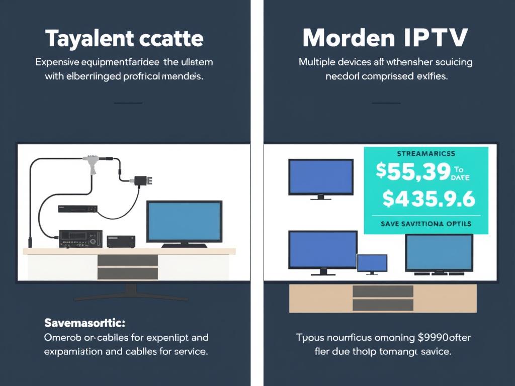 Comparison between traditional cable TV and best IPTV services showing cost savings