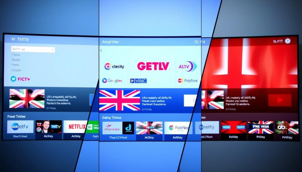 Comparison of British IPTV services showing different provider interfaces