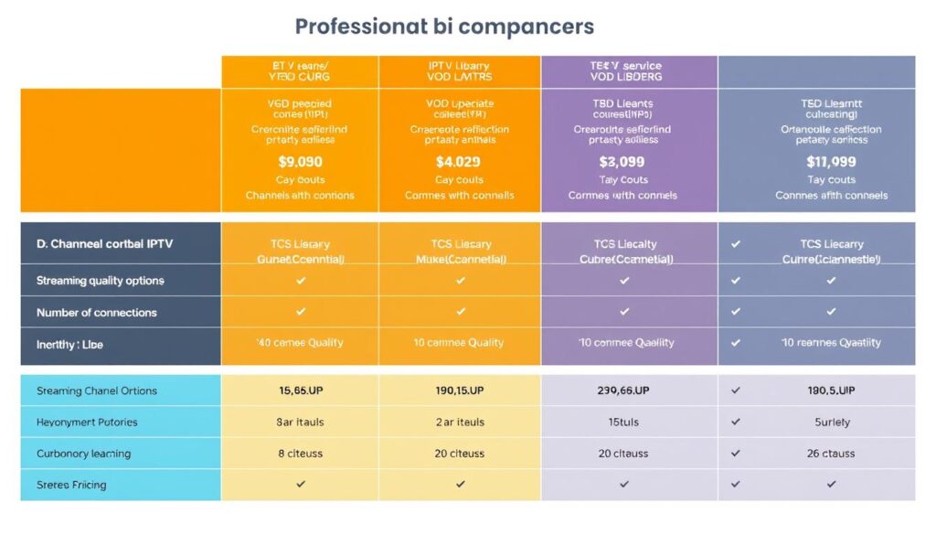 Comparison of different IPTV subscription packages showing features and pricing