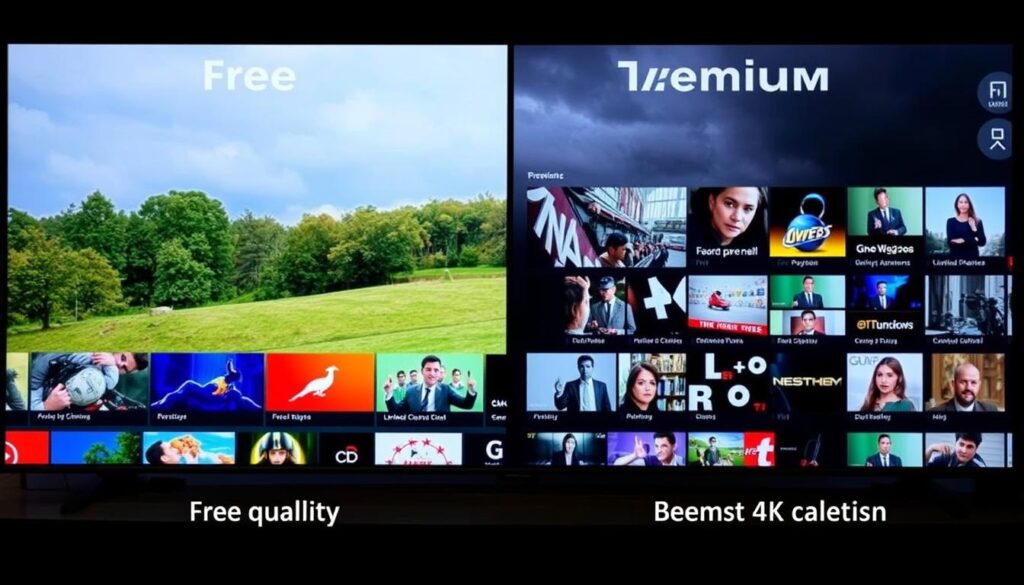 Comparison of free and premium IPTV services showing quality difference Comparison of free and premium IPTV services showing quality difference
