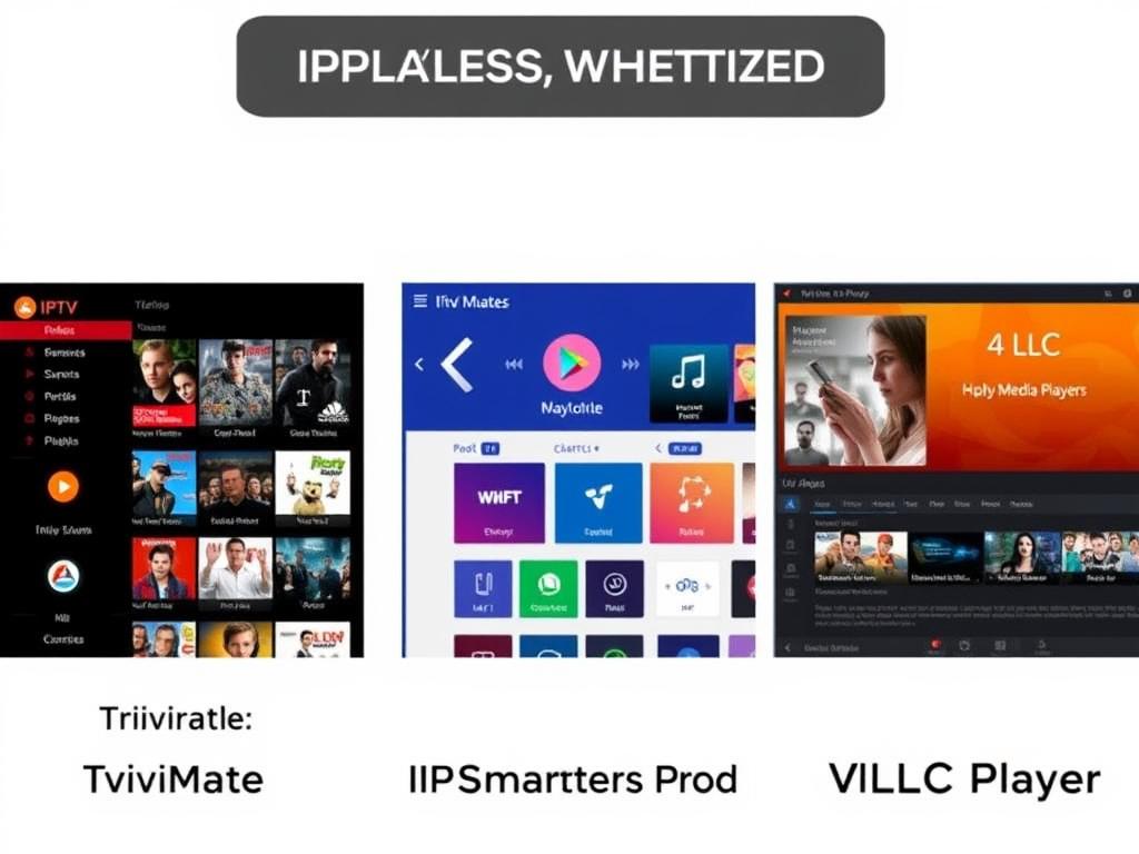 Comparison of popular IPTV player apps showing TiviMate, IPTV Smarters, and VLC interfaces Comparison of popular IPTV player apps showing TiviMate, IPTV Smarters, and VLC interfaces