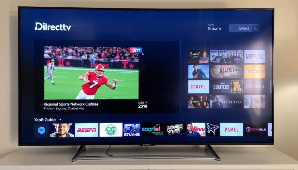 DirecTV Stream interface showing live sports and channel guide on a smart TV DirecTV Stream interface showing live sports and channel guide on a smart TV