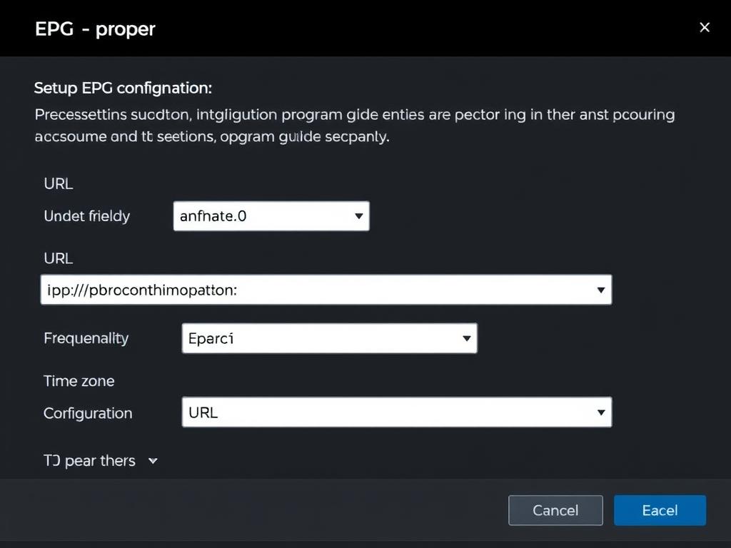 EPG configuration screen showing proper setup for program guide integration EPG configuration screen showing proper setup for program guide integration