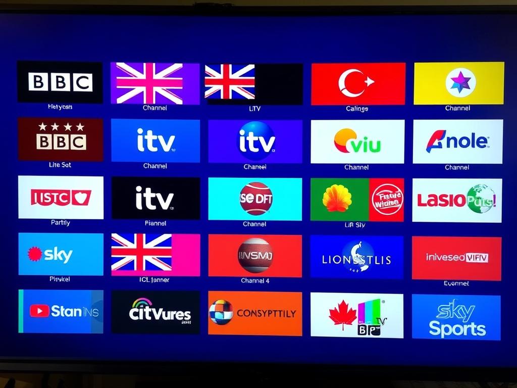 Extensive IPTV channel selection showing UK content