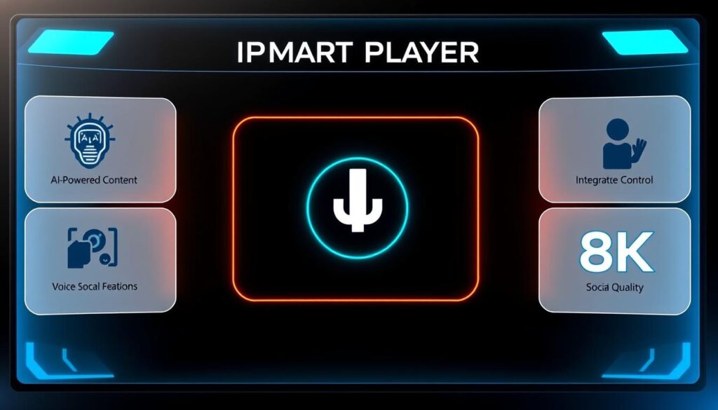 Futuristic IPTV Smart Player interface with AI recommendations and voice control Futuristic IPTV Smart Player interface with AI recommendations and voice control