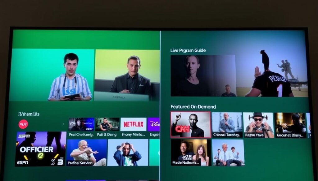 Hulu + Live TV interface showing electronic program guide and on-demand content selection Hulu + Live TV interface showing electronic program guide and on-demand content selection