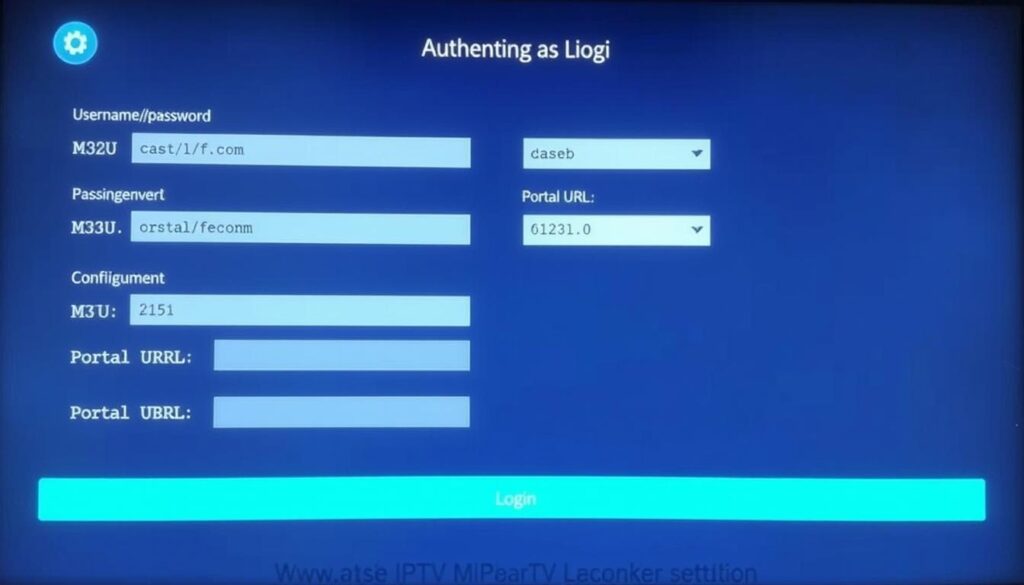 IPTV Smart Player authentication screen showing login options IPTV Smart Player authentication screen showing login options
