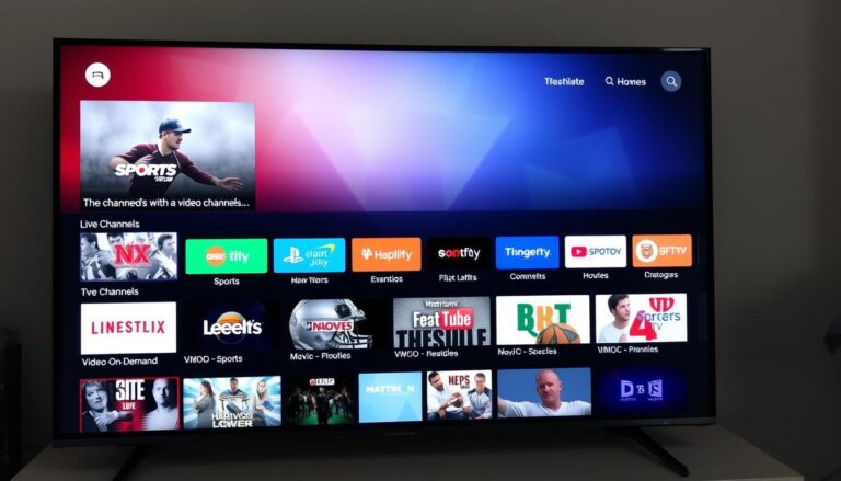 IPTV Smart Player interface showing live channels and VOD content
