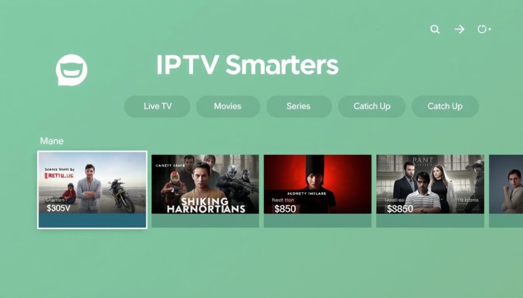 IPTV Smarters player showing live TV and VOD sections IPTV Smarters player showing live TV and VOD sections