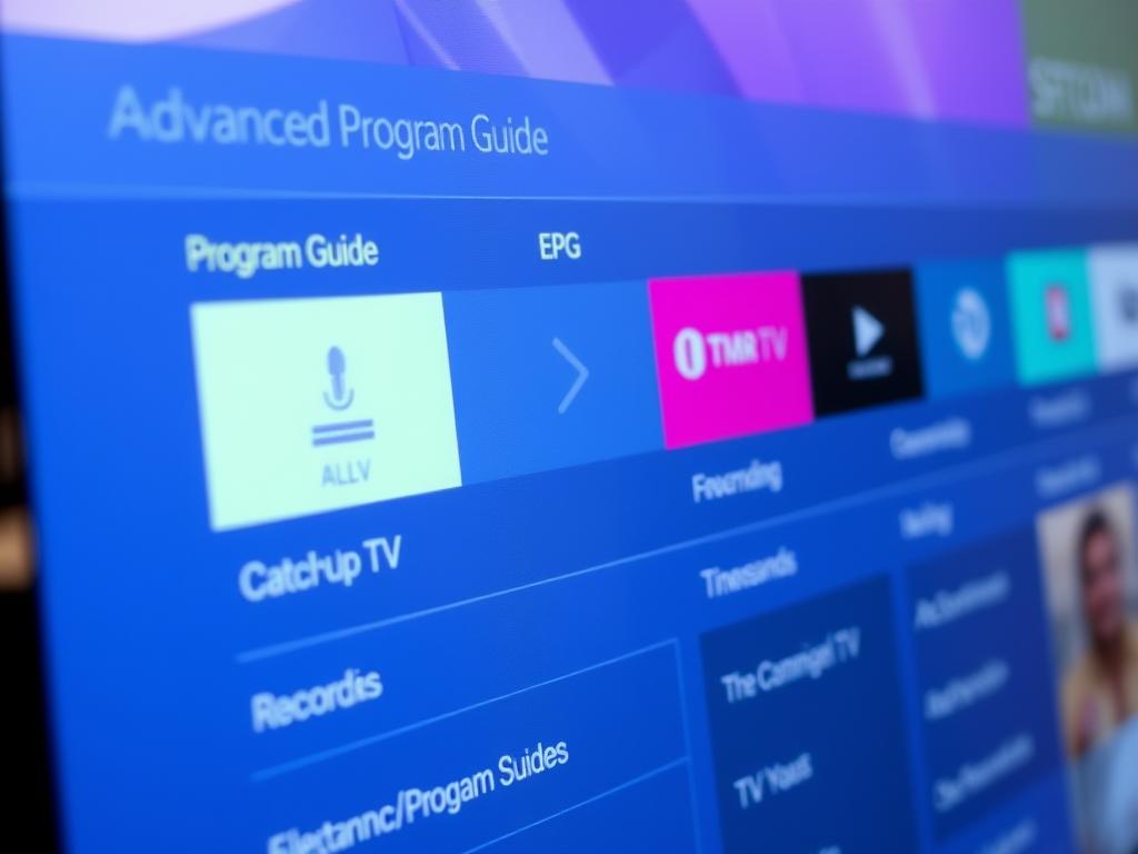 IPTV interface showing advanced features like EPG and catch-up