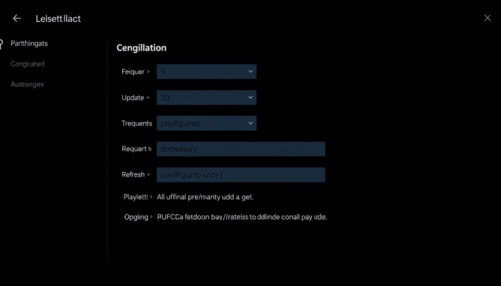 IPTV player settings showing playlist update configuration options IPTV player settings showing playlist update configuration options