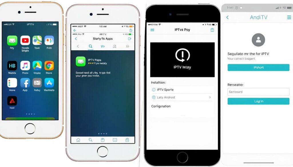 IPTV setup on mobile devices showing app installation steps IPTV setup on mobile devices showing app installation steps
