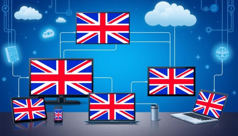 IPTV streaming concept showing multiple devices connected to internet television services in the UK