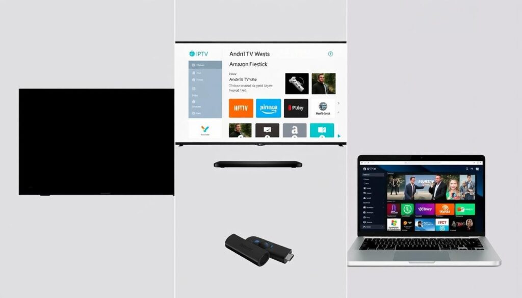 Multiple devices showing IPTV setup process Multiple devices showing IPTV setup process