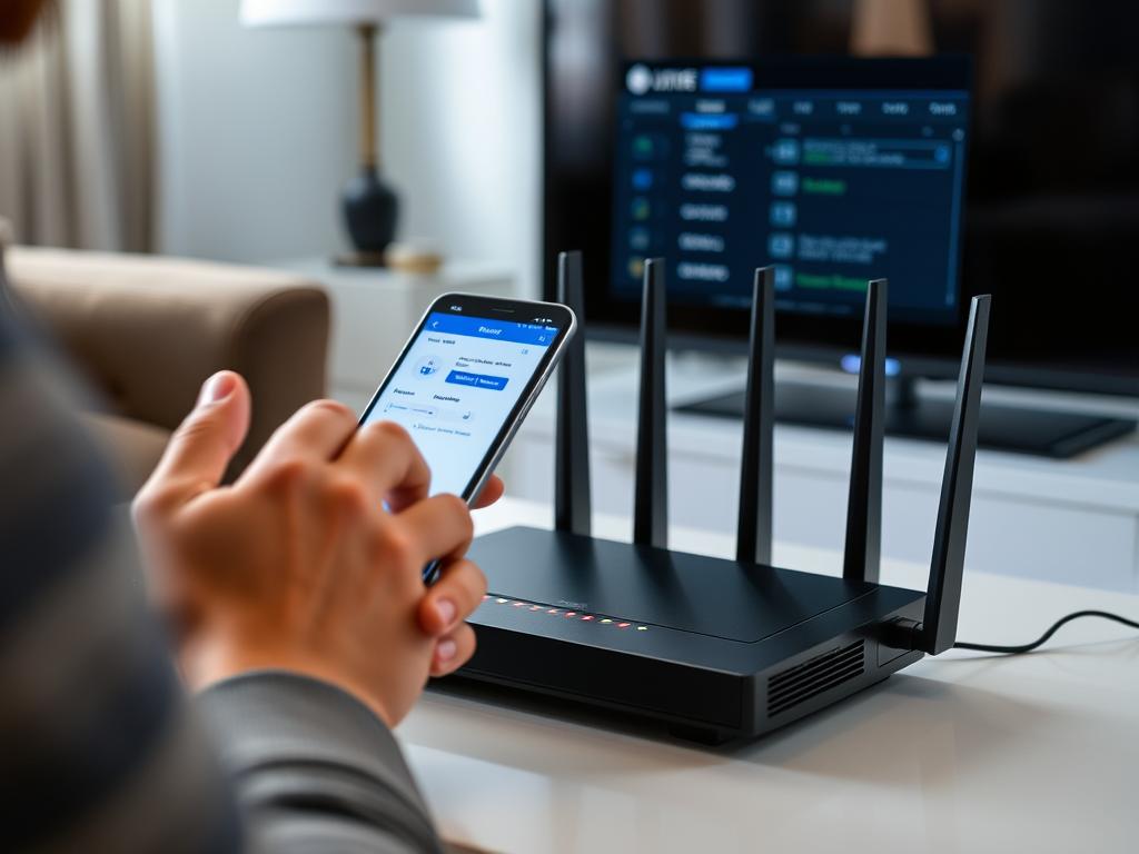 Person adjusting internet router settings for optimal British IPTV streaming