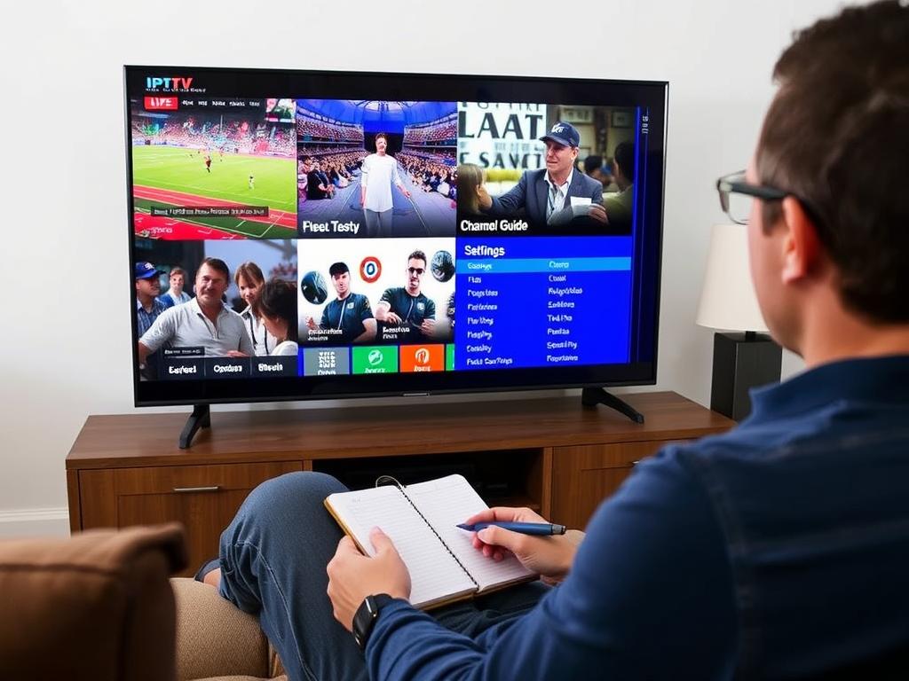 Person testing different aspects of IPTV free trial service