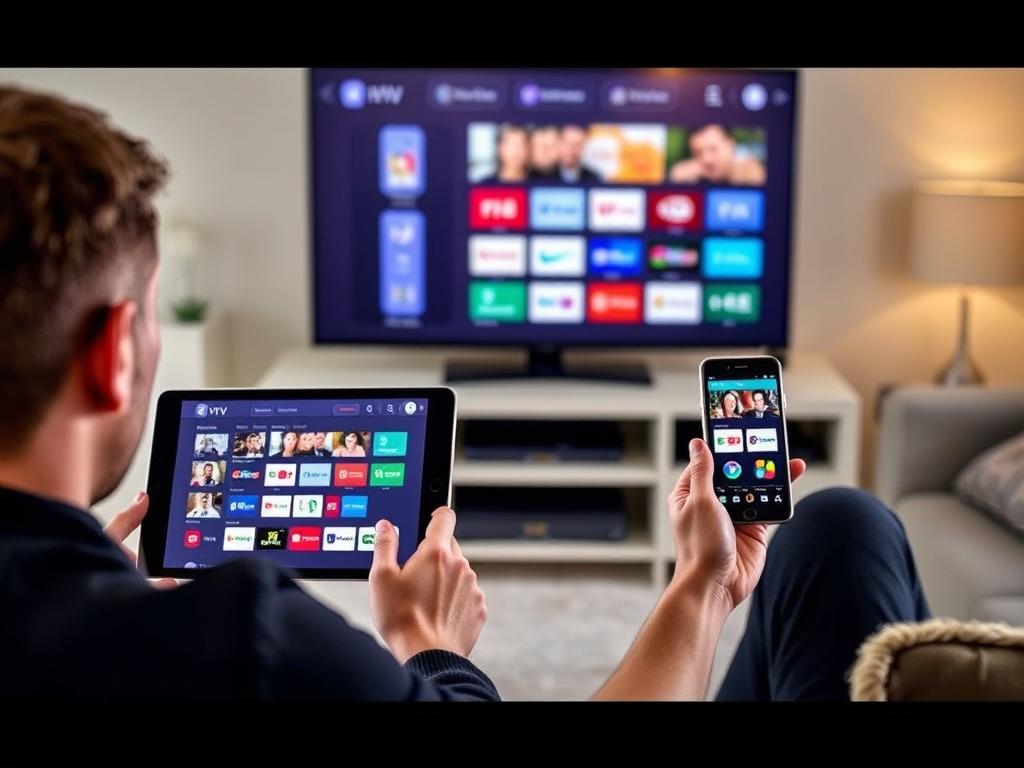 Person using IPTV across multiple devices