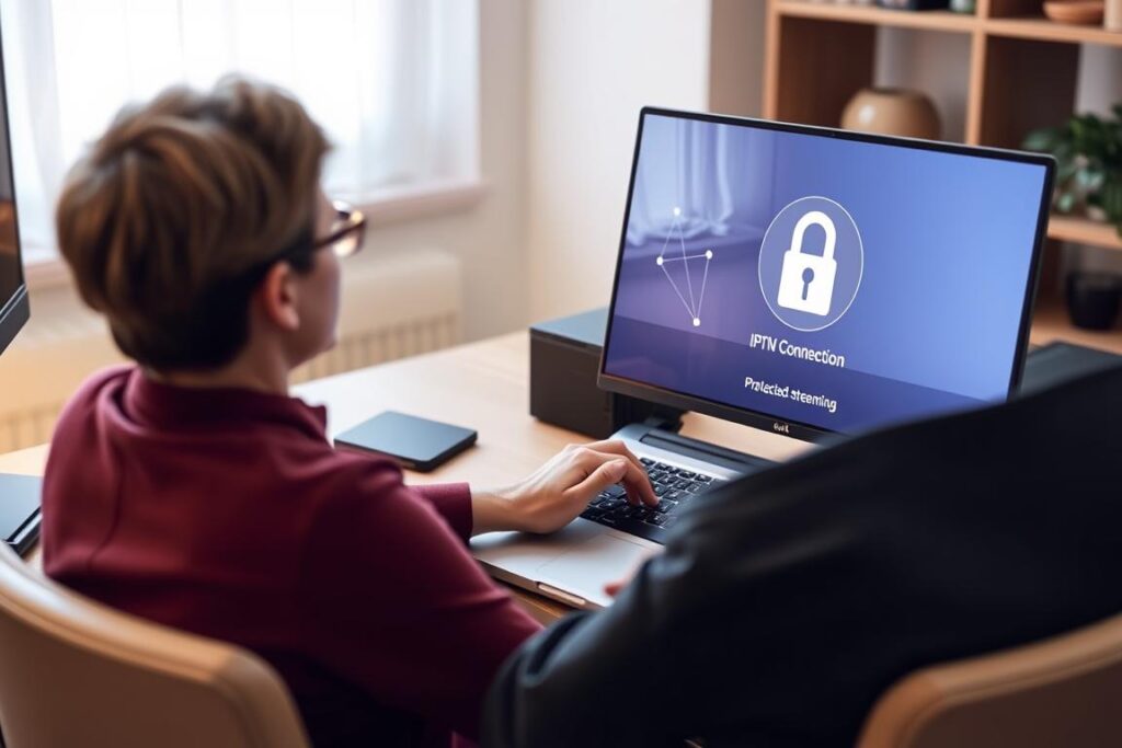 Person using VPN protection while accessing IPTV services for enhanced security