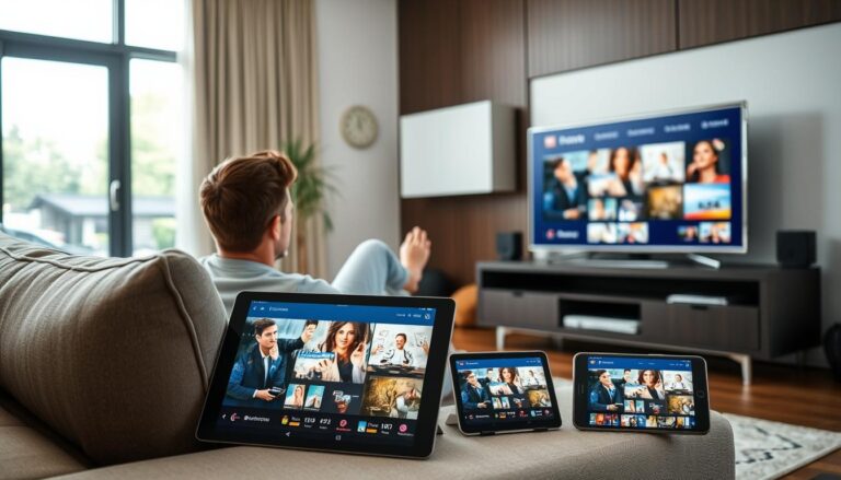 Person watching IPTV on multiple devices showing the flexibility of IPTV subscription services