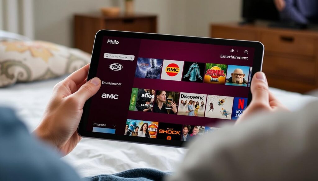 Philo TV interface showing entertainment-focused channel lineup from a top best IPTV provider