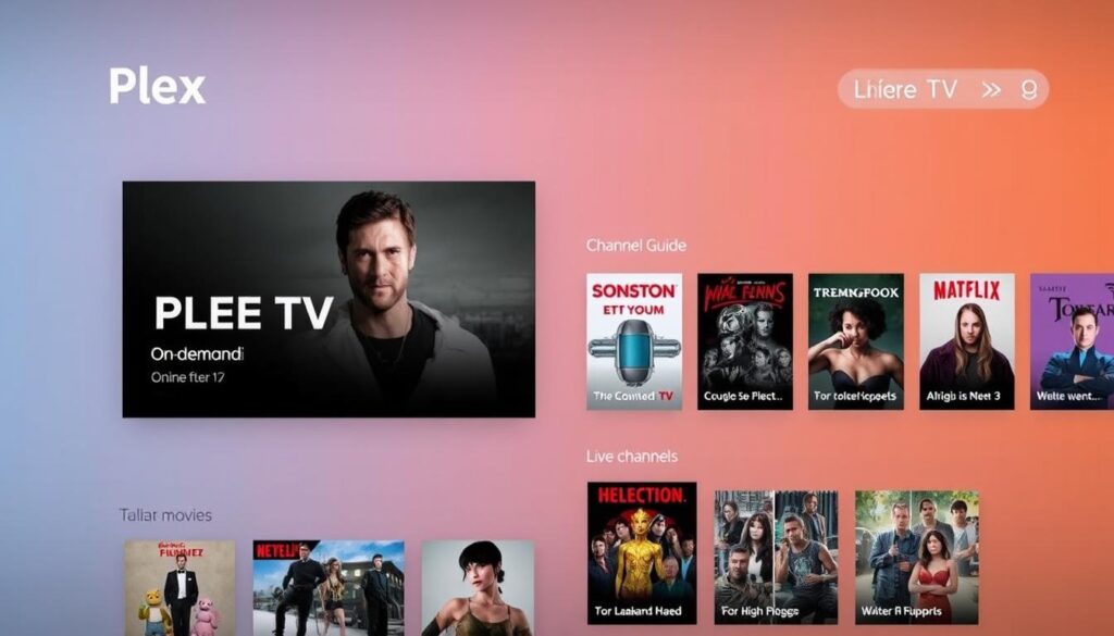 Plex TV interface showing free live TV channels and on-demand content Plex TV interface showing free live TV channels and on-demand content