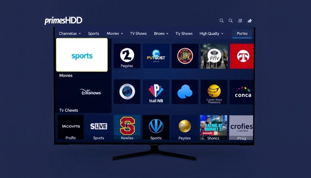 PrimesHD IPTV subscription interface showing channel selection