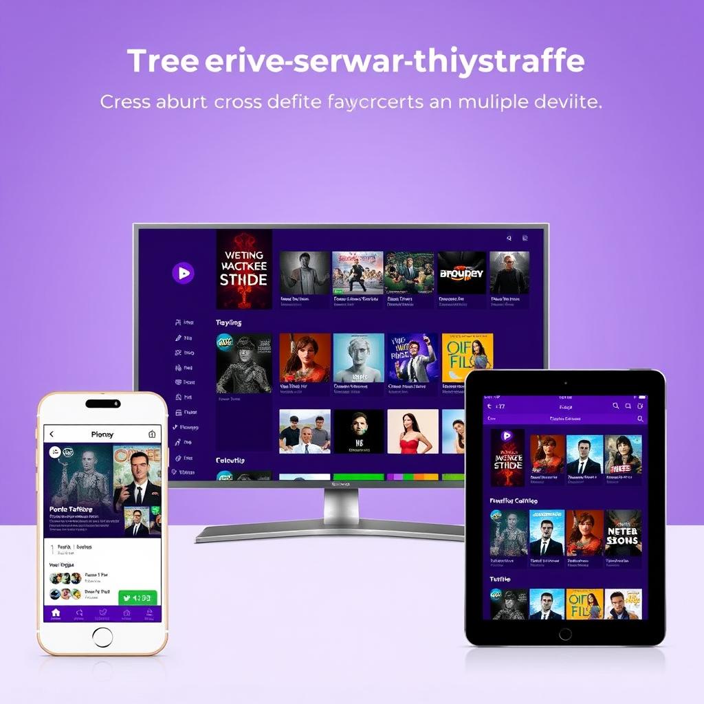 Purple Player IPTV app showing cross-device synchronization features