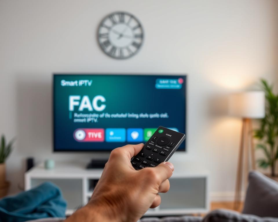 Smart IPTV FAQ concept with remote control Smart IPTV FAQ concept with remote control
