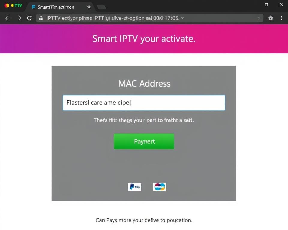 Smart IPTV activation page showing payment options Smart IPTV activation page showing payment options