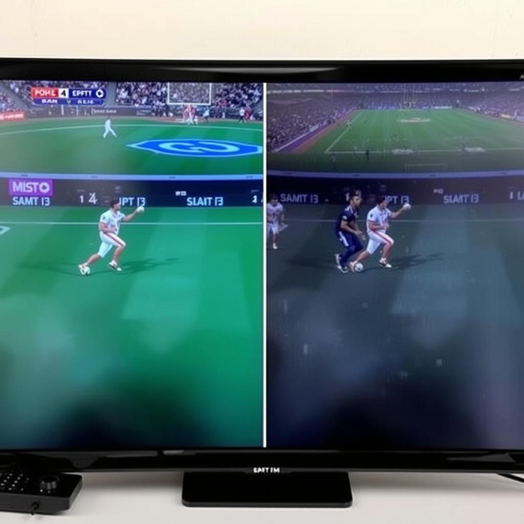 Split screen showing difference between HD and buffering IPTV stream quality Split screen showing difference between HD and buffering IPTV stream quality