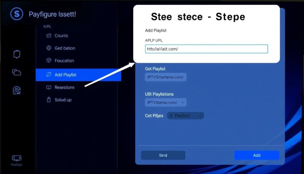 Step-by-step IPTV playlist setup on a streaming device showing IPTV Smarters interface Step-by-step IPTV playlist setup on a streaming device showing IPTV Smarters interface