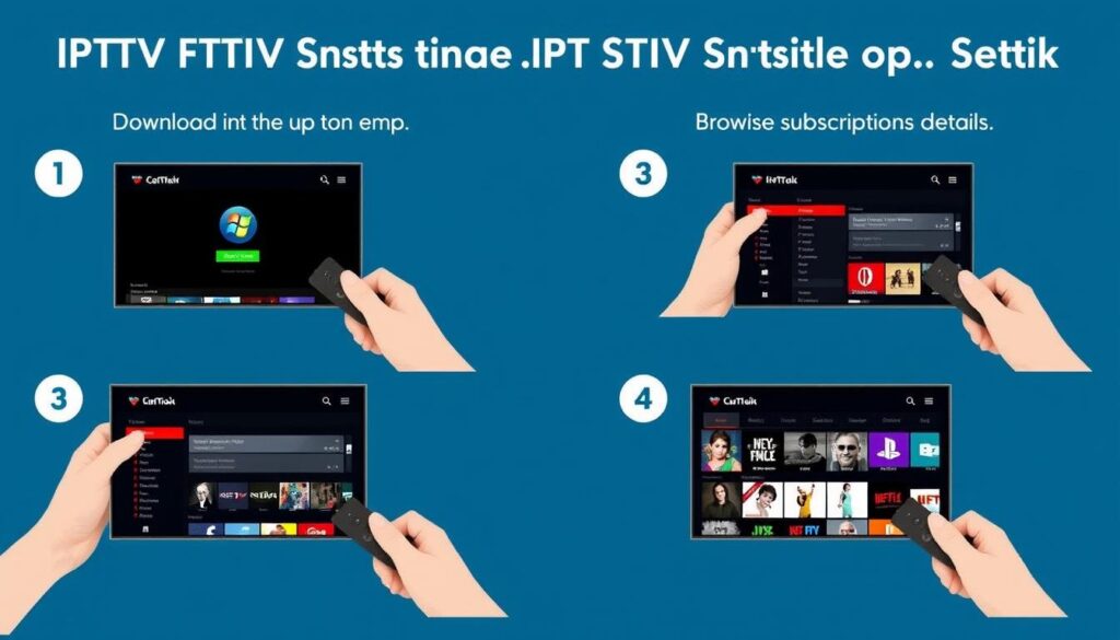 Step-by-step IPTV setup guide showing installation on Fire Stick and other devices