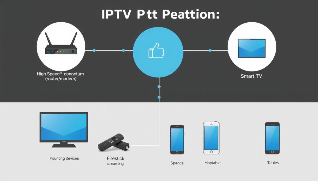 Technical setup showing internet connection and devices needed for best IPTV services