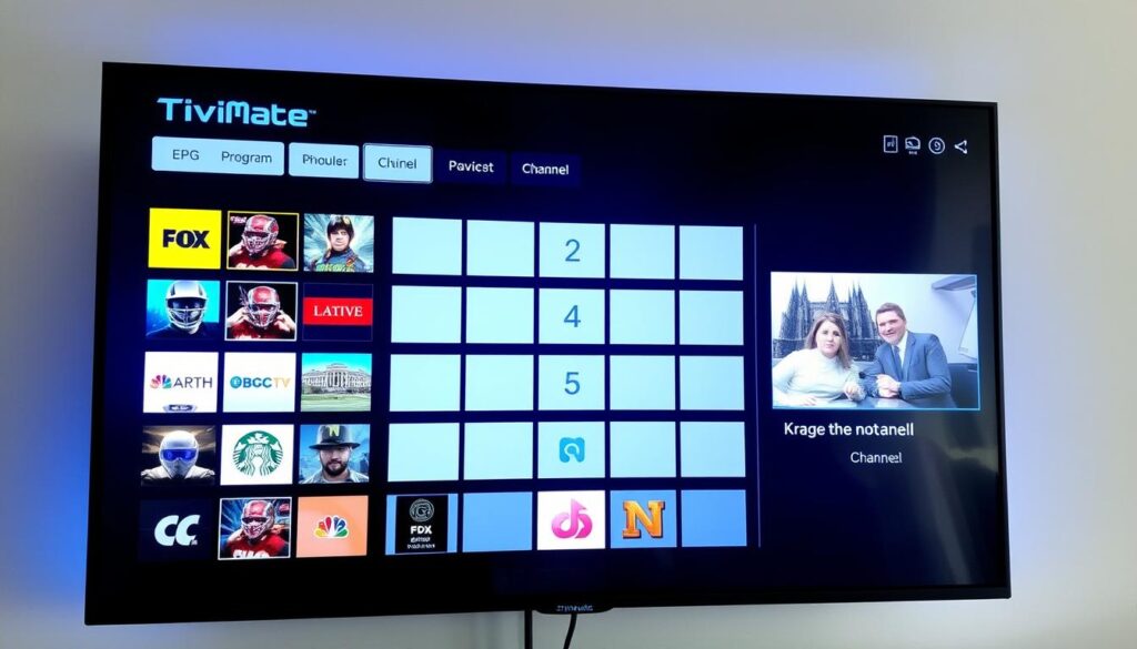 TiviMate IPTV Smart Player interface showing EPG and channel grid TiviMate IPTV Smart Player interface showing EPG and channel grid
