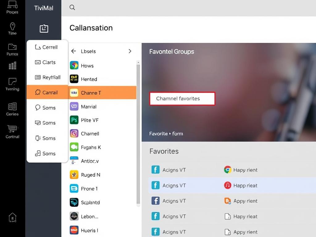 TiviMate channel organization showing favorites and groups TiviMate channel organization showing favorites and groups