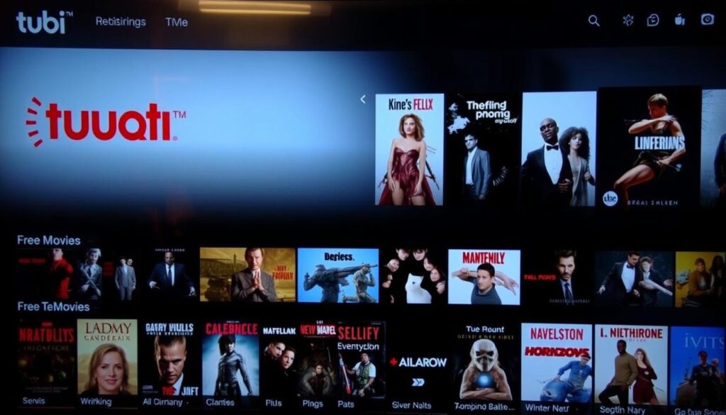 Tubi TV interface showing free movies and TV shows library Tubi TV interface showing free movies and TV shows library