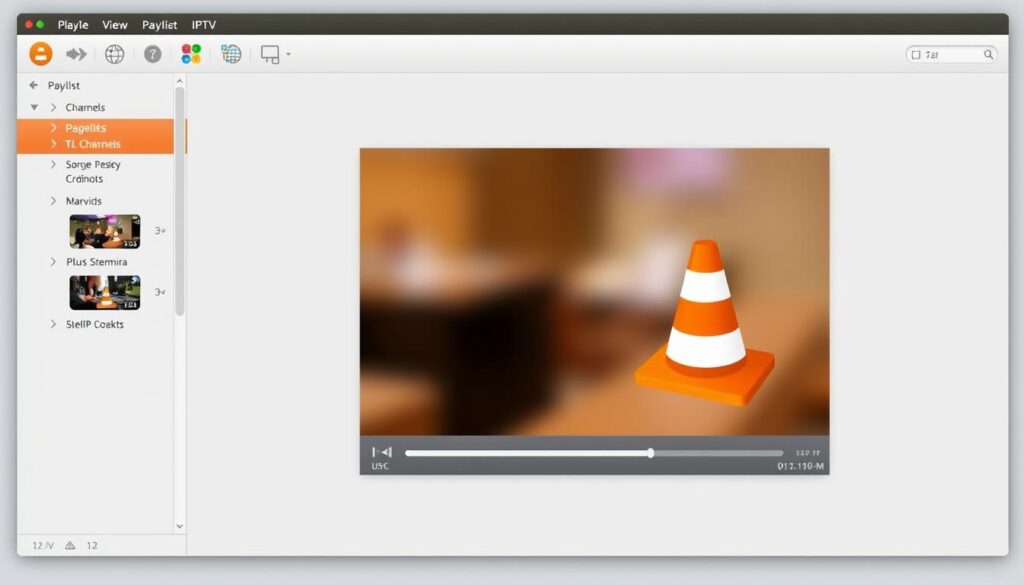 VLC Media Player playing an IPTV stream with playlist sidebar VLC Media Player playing an IPTV stream with playlist sidebar
