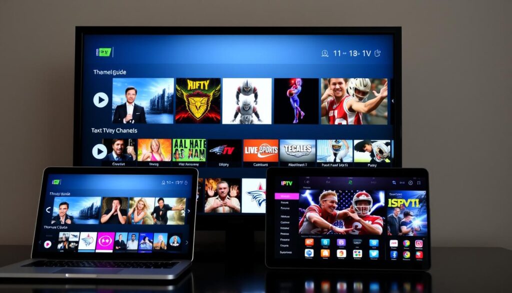 Various devices showing IPTV subscription interfaces