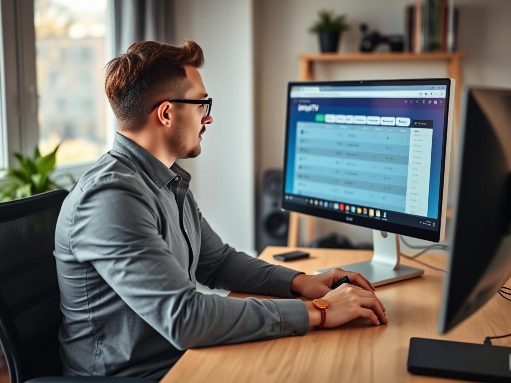Person researching and comparing different IPTV subscription providers on computer Person researching and comparing different IPTV subscription providers on computer