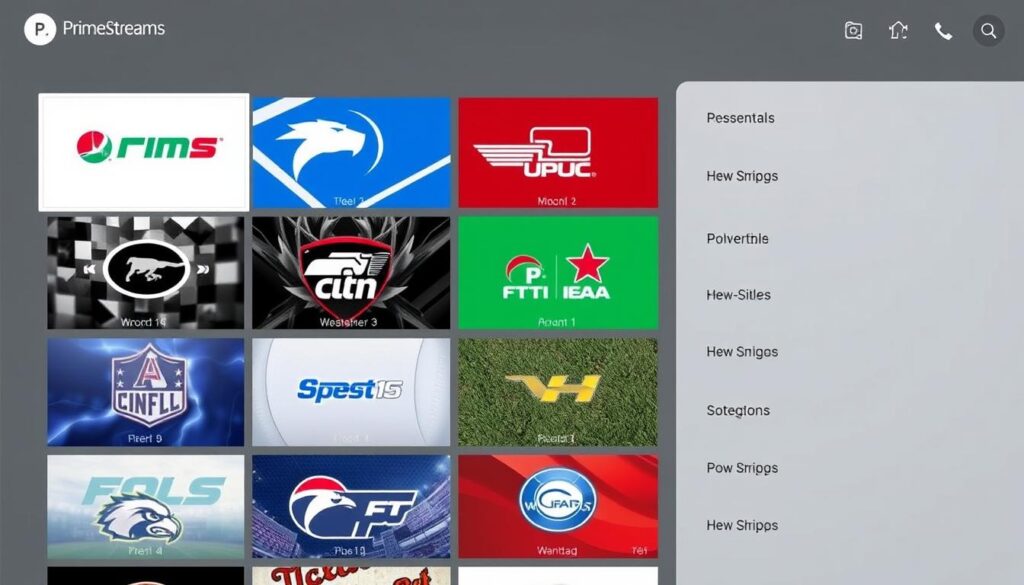 PrimeStreams IPTV subscription interface showing sports channels PrimeStreams IPTV subscription interface showing sports channels