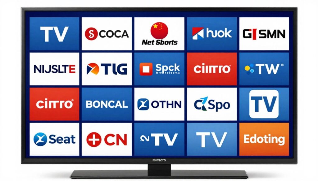Generate an image of a TV screen displaying various North American channels.