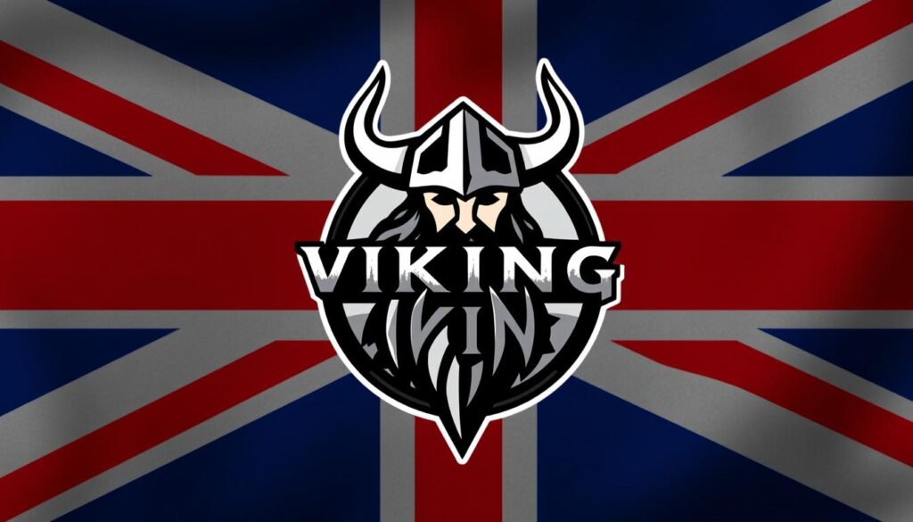 Generate an image of a Viking IPTV logo with a British flag in the background Generate an image of a Viking IPTV logo with a British flag in the background