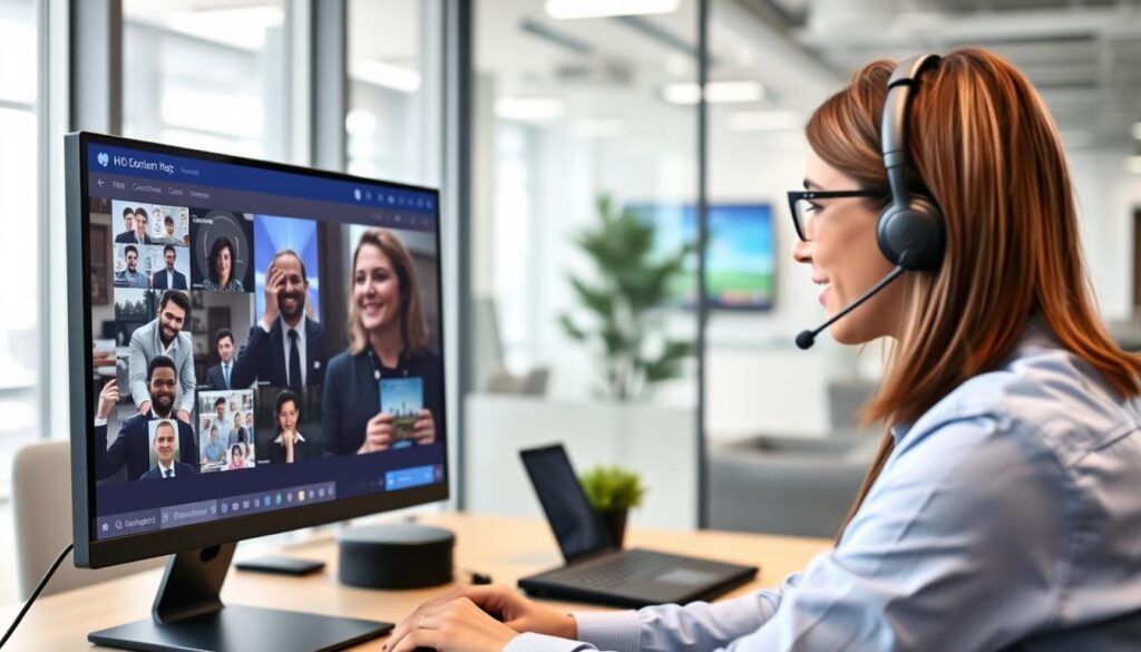 Generate an image of a customer support representative assisting a user with their IPTV service on a computer.