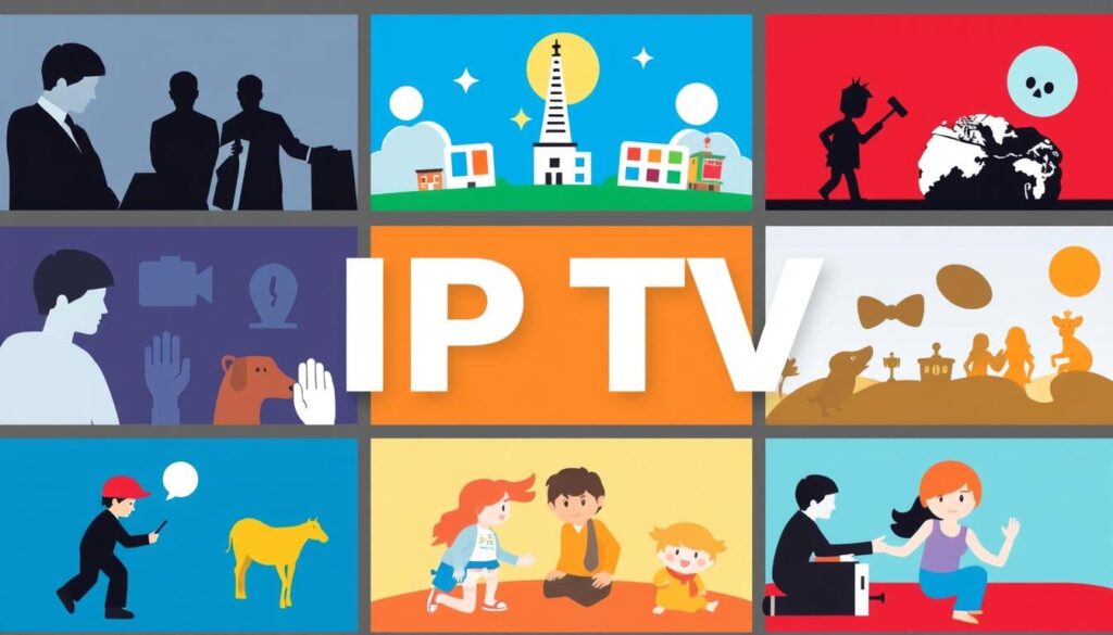 Generate an image representing diverse IPTV content categories Generate an image representing diverse IPTV content categories